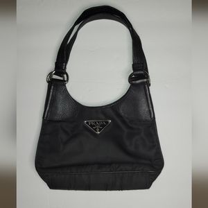 Vintage prada Nylon Leather trim Shoulder Bag Brown Medium size *rare*